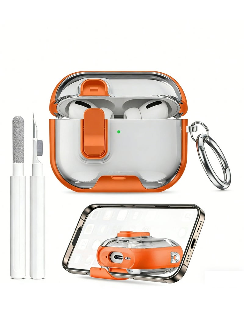 إكس ليفيل حقيبة AirPods Pro 3 (2025) مع حامل الهاتف وملحقات التنظيف، غطاء سيليكون ناعم لطيف لحقيبة AirPods Pro الجيل الثالث مع حامل مفاتيح للرجال والنساء، حقيبة AirPods Pro (2025) باللون البرتقالي. - Image 1