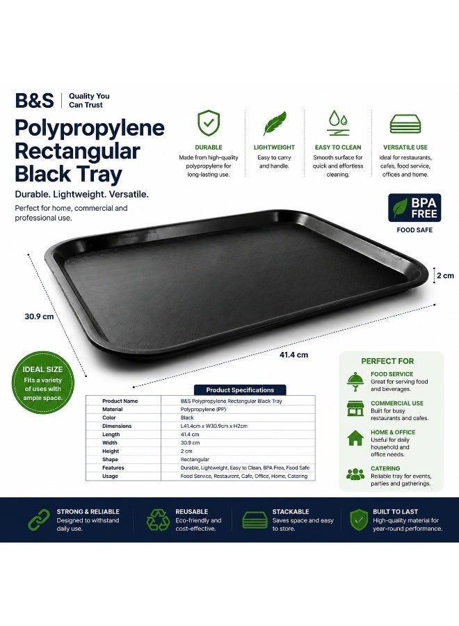 B&S BRIGHTSTONE B&S Rectangular Shape Plastic Fast Food Tray | Durable Serving Tray for Restaurants, Cafes & Food Courts, Black - Image 5