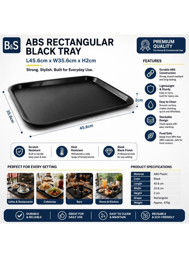 B&S BRIGHTSTONE B&S Rectangular Shape Plastic Fast Food Tray | Durable Serving Tray for Restaurants, Cafes & Food Courts, Black - Image 4