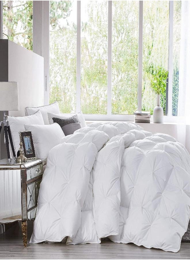 Egyptian Cotton Factory Outlet Store Luxurious All-Season Goose Down Feather Fiber Comforter Twin Size Duvet Insert, Exquisite Pinch Pleat Design, Premium Baffle Box, 100% Egyptian Cotton Cover, 50 oz. Fill Weight, White  - Image 2
