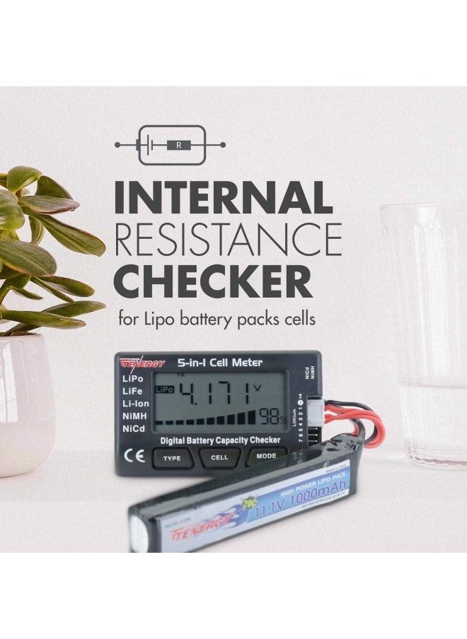 Tenergy - Tenergy 5-In-1 Battery Meter, Intelligent Cell Meter Digital Battery Checker Battery Balancer For Lipo / Lifepo4 / Li-Ion/Nicd/Nimh Battery Packs - Image 1