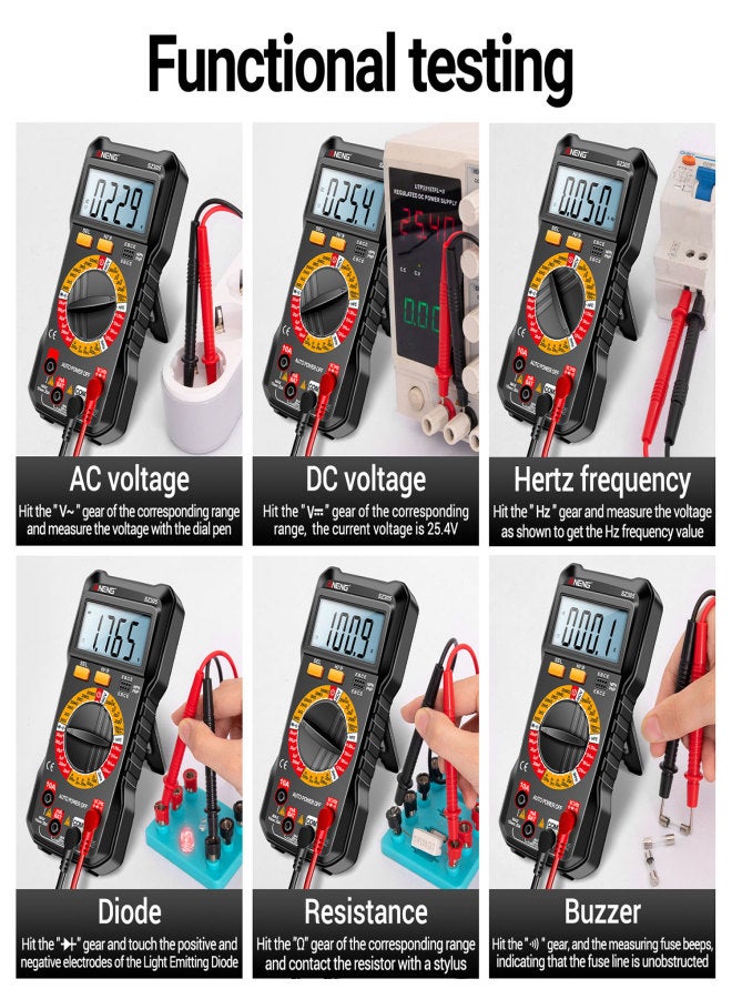 أنينج جهاز قياس ANENG SZ305 متعدد الاستخدامات، مختبر مكثفات احترافي، 1999 عدداً، فولت متر ذكي، مقياس أوم، يقيس بسرعة ودقة الفولتية، التيار، المقاومة، تردد المكثف، وديود hFE. - Image 3