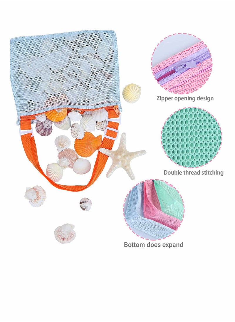 SYOSI - Beach Toy Mesh Bag, Adjustable Kids Shell Collecting Bag Beach Sand Toy Totes for Holding Shells Beach Toys Sand Toys Swimming Accessories for Boys and Girls, Only Bags, 3 Pcs - Image 1
