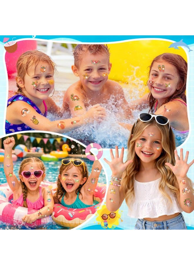TATUWST Glitter Summer Tattoos Temporary For Kids Hawaiian Luau Themed Tattoos Tropical Beach Waterproof Tattoos Stickers Pool Party Favors Decoration Supplies For Adults - Image 3
