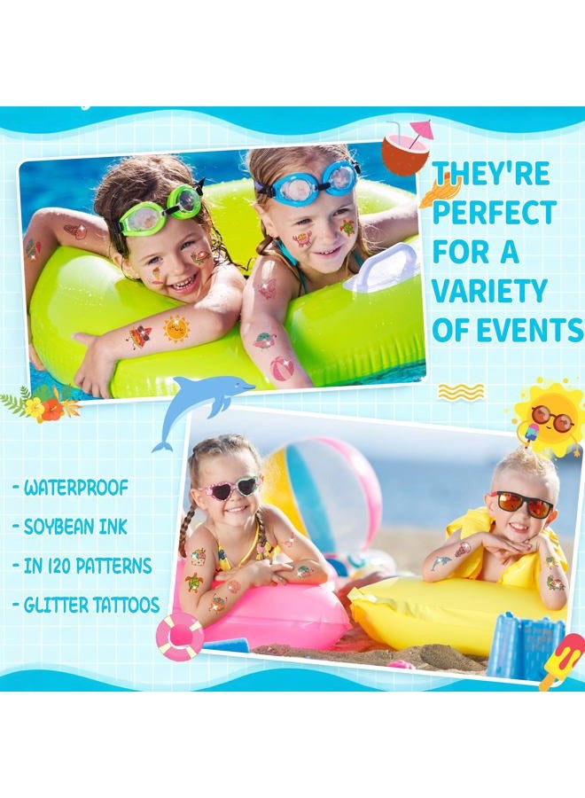 TATUWST Glitter Summer Tattoos Temporary For Kids Hawaiian Luau Themed Tattoos Tropical Beach Waterproof Tattoos Stickers Pool Party Favors Decoration Supplies For Adults - Image 5