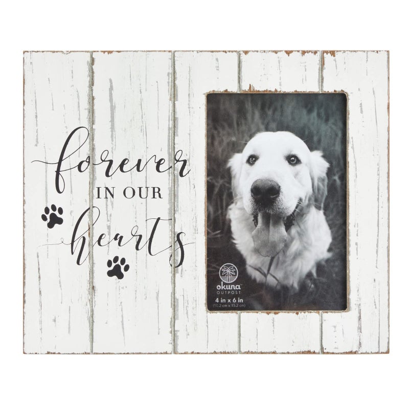 Okuna Outpost RusticStyle Wooden Pet Memorial Picture Frame 95x79 Sentimental Dog Photo Frame to Memorialize Pets That Have Passed On Forever In Our Hearts Display for 4x6 Photos White