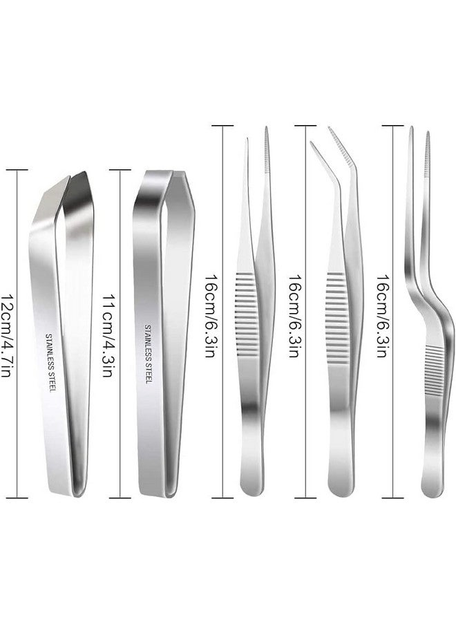 SelfTek 5Pack Fish Bone Tweezers Set Stainless Steel Cooking Tweezers Precision Tongs Serrated Tips, Flat and Slant Fish Bone Pliers for Cooking Sea Food Styling Utensils Medical Beauty - Image 2