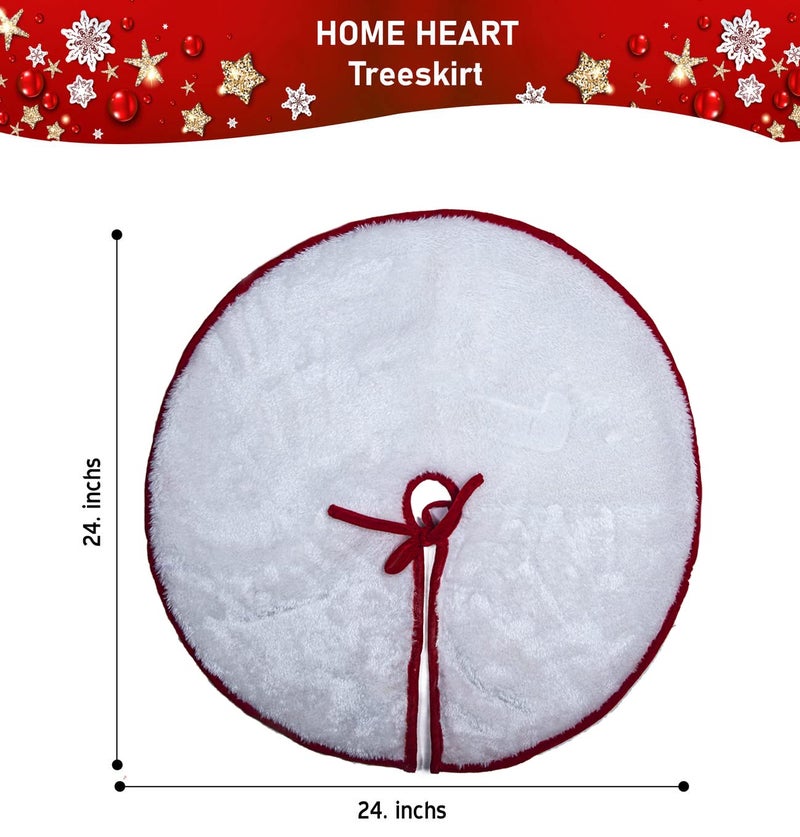 HOME HEART HOME HEART 24 INCH Round Christmas Tree Skirt Snowy White Plush Velvet Double Layer 5731S - Image 3