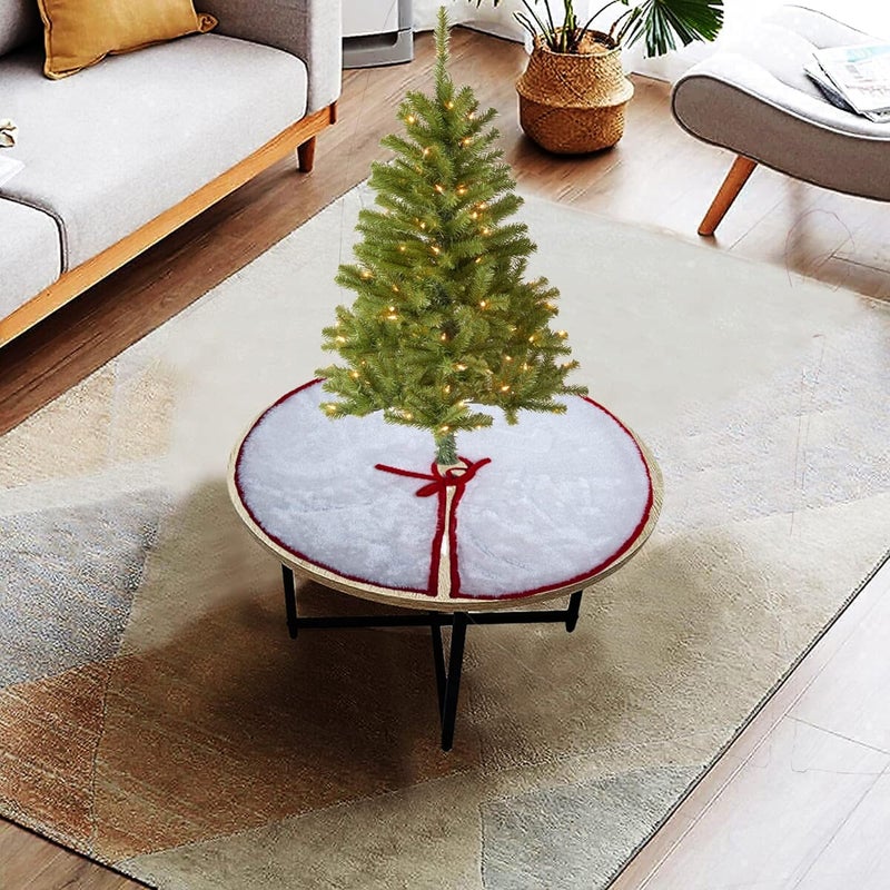 HOME HEART HOME HEART 24 INCH Round Christmas Tree Skirt Snowy White Plush Velvet Double Layer 5731S - Image 2