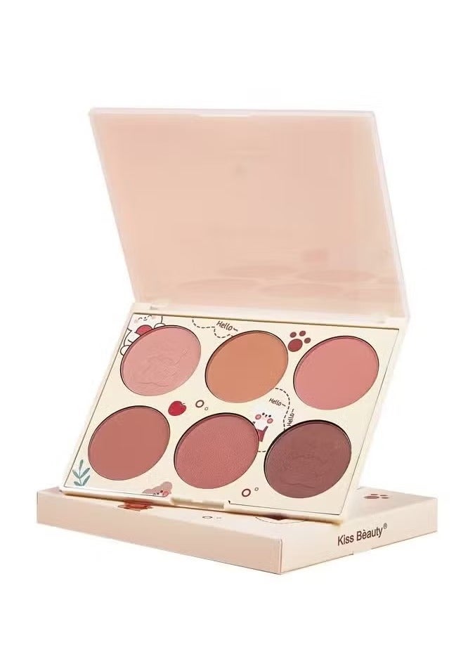 كيس بيوتي أحمر خدود , 6 لون لؤلؤيّ أحمر خدود مسحوق ساطع أحمر خدود مخطط ويبرز وجه جمال مستحضر تجميل أحمر خدود متوهجة - Image 1