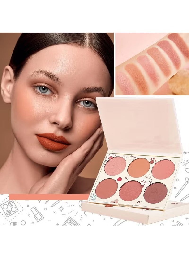 كيس بيوتي أحمر خدود , 6 لون لؤلؤيّ أحمر خدود مسحوق ساطع أحمر خدود مخطط ويبرز وجه جمال مستحضر تجميل أحمر خدود متوهجة - Image 5