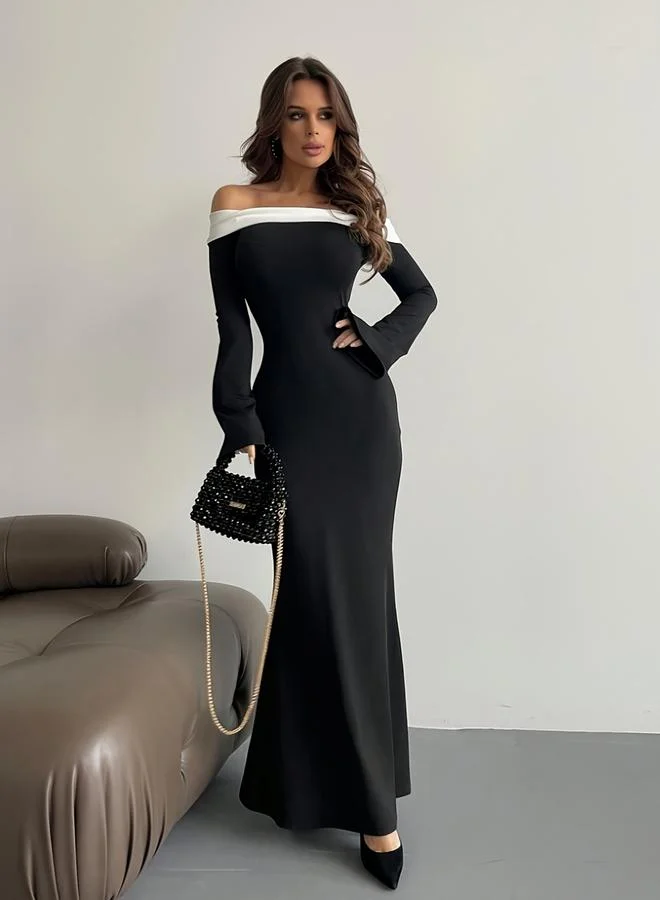 Take Two Black Off Shoulder Bell Sleeve Maxi Dress