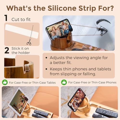 TOMLYOP Couch Cup Holder Tray for Armrests Over 4.9" Wide, Bamboo Couch Arm Tray with 360° Rotating Phone Stand, 3 in 1 Foldable Sofa Arm Tray Table for Remote, Snacks, Phone, Drinks Natural - Image 4