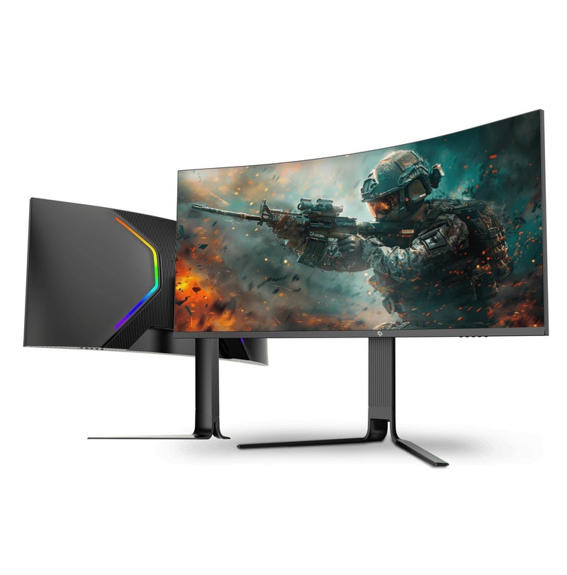 porodo 34 inch Curved Gaming Monitor with 200Hz Refresh, Ultra‑Wide QHD, 2K VA Panel, 5 ms Response Time, HDMI & DisplayPort, Adaptive Sync, RGB Lighting, 360° Viewing & E‑LED Backlight – Black - Image 1