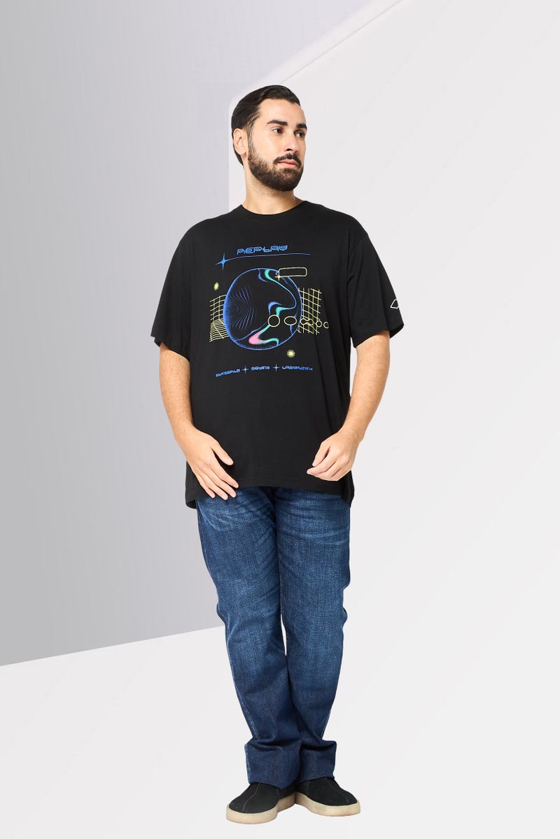 Replay Men Crew Neck Short Sleeve Graphic Print T-Shirt, Black - Image 2