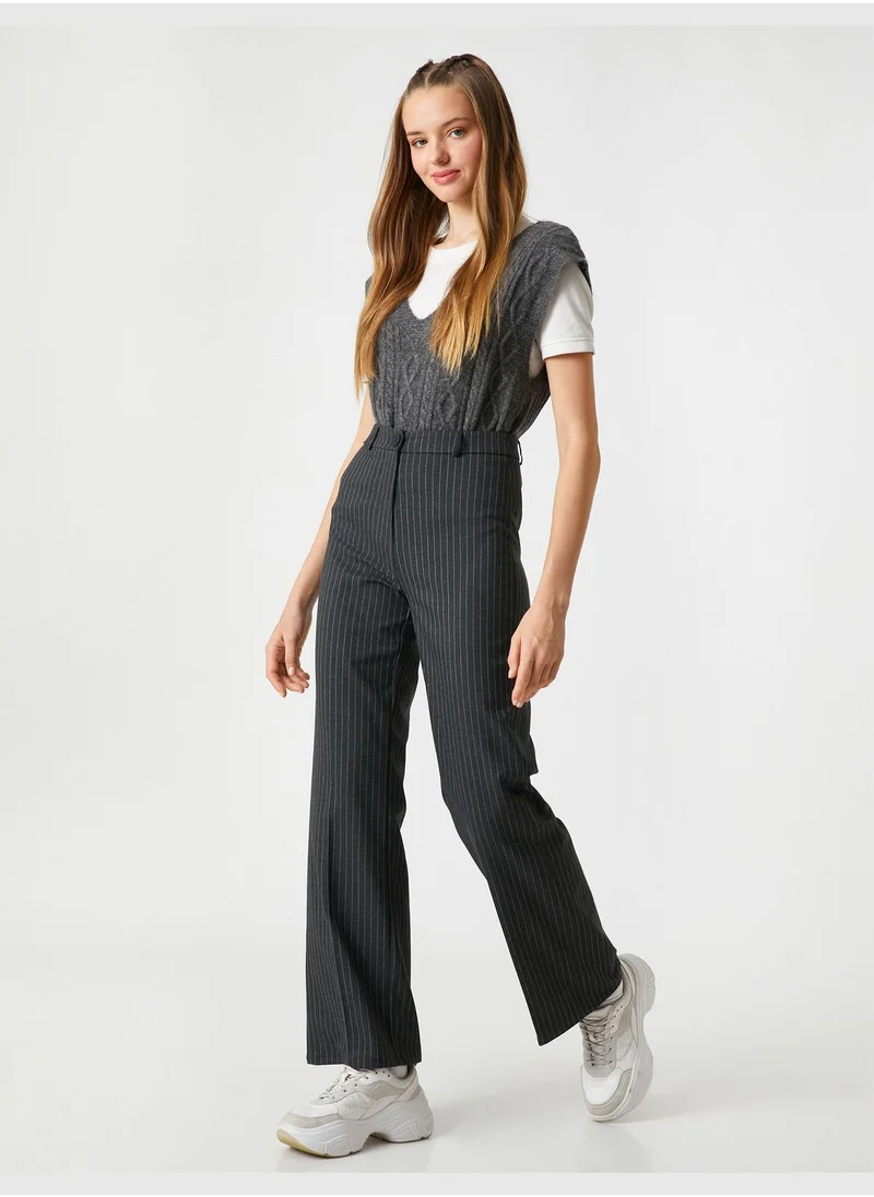 كوتون Basic Straight Leg Button Detail Trousers