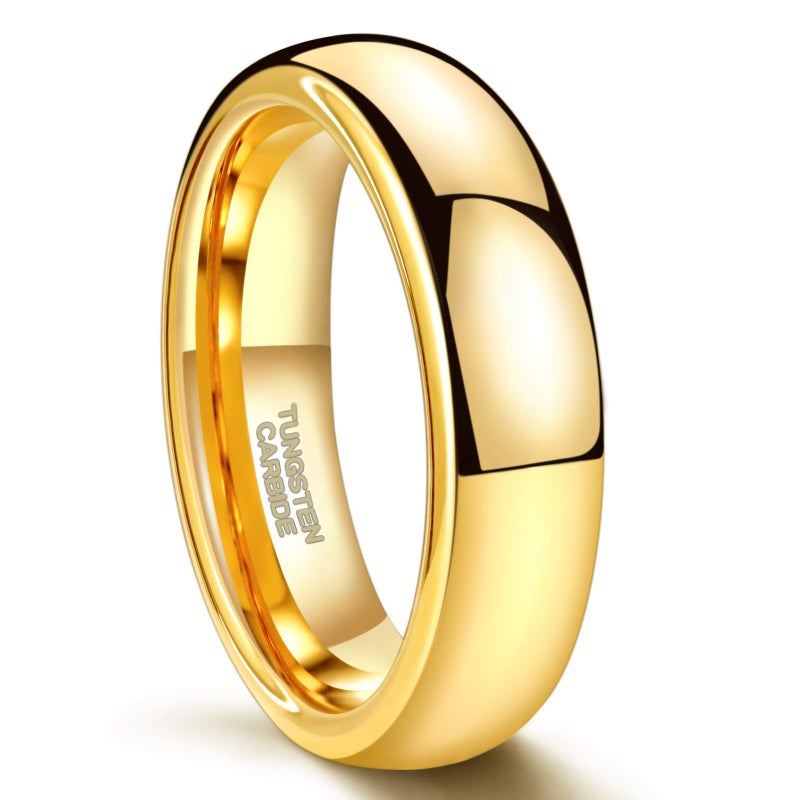 Greenpod 6mm 24K Gold Plated Tungsten Carbide Rings for Men Women Dome Polished Classic Wedding Band Comfort Fit Size 10