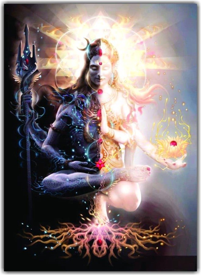 Techgifti ملصق حائط ديني متعدد الألوان من Techgifti لشيفا وبارفاتي (مقاس 32 سم × 46 سم) - Image 1