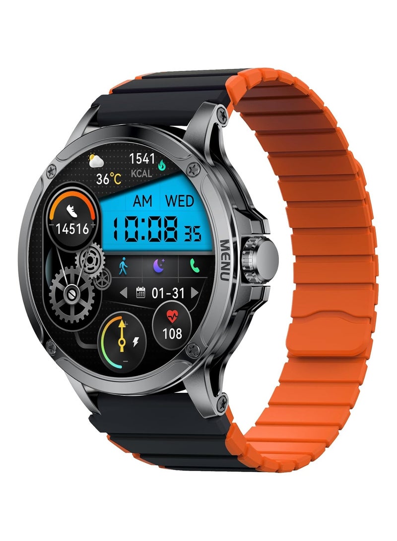 Maxwell MW Alpha Smart Watch, 40 Days Standby Time, Dial/Answer Calls, SMS BT5.2, IP68 Waterproof, Super AMOLED Retina Screen, 100+ Sports Mode, Compatible with iOS & Android, Unisex (Black/Orange) - Image 1