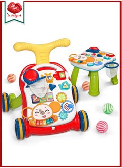 2-In-1 Multifunctional Sit-To-Stand Early Educational Child Activity Center Learning Baby Walker With Removable Play Panel, Music Learning Toy