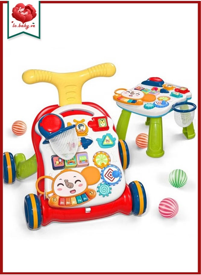 LO.BABY.VE - 2-In-1 Multifunctional Sit-To-Stand Early Educational Child Activity Center Learning Baby Walker With Removable Play Panel, Music Learning Toy - Image 1