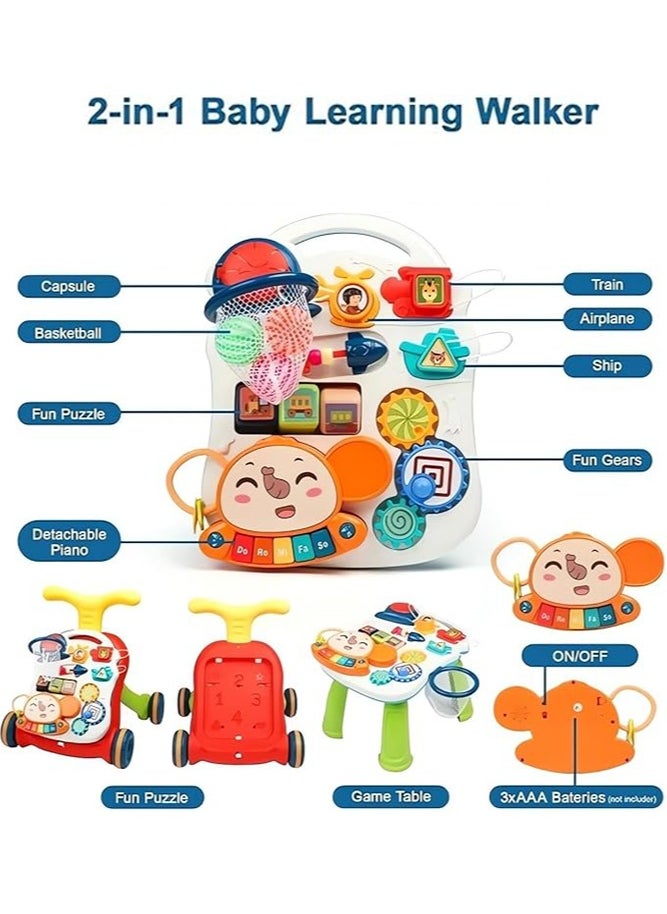 LO.BABY.VE - 2-In-1 Multifunctional Sit-To-Stand Early Educational Child Activity Center Learning Baby Walker With Removable Play Panel, Music Learning Toy - Image 1
