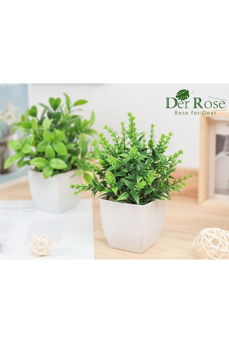 Der Rose طقم من 2 نباتات صناعية صغيرة من Der Rose – نباتات خضراء مزيفة في أصص للديكور الداخلي للمكتب، المنزل، غرفة النوم، الحمام والمزرعة - Image 4