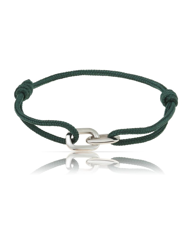 Made by Nami Nautical Bracelets for Men Adjustable and Waterproof Rope Bracelet for Men with Stainless Steel Charm Gift for Him (Emerald Green Silver) - Image 1
