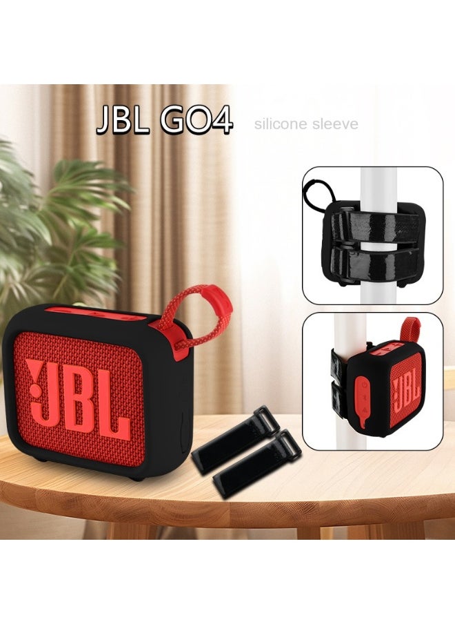 Silicone Case for JBL Go 4, Waterproof Portable Bluetooth Speaker Protective Sleeve, Ultra-Light Shockproof Cover with Carabine, Secure Fit, Black (Speaker Not Included)