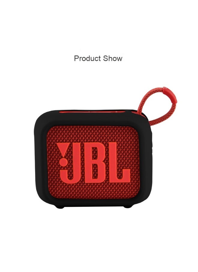 Silicone Case for JBL Go 4, Waterproof Portable Bluetooth Speaker Protective Sleeve, Ultra-Light Shockproof Cover with Carabine, Secure Fit, Black (Speaker Not Included)
