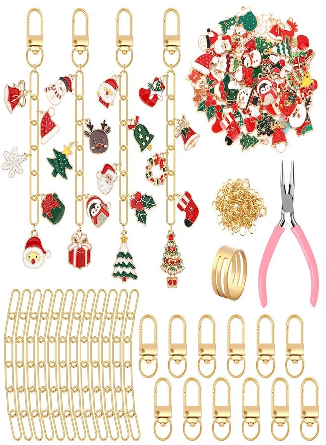AUGSUN 189Pcs Christmas Keychain Making Kit, Charm Making Crafts Including 60 Christmas Charms 12 Keychain Clips Hooks 15 Extender Chains 100 Jump Ring and Jewelry Plier for Holiday Gifts - Image 1