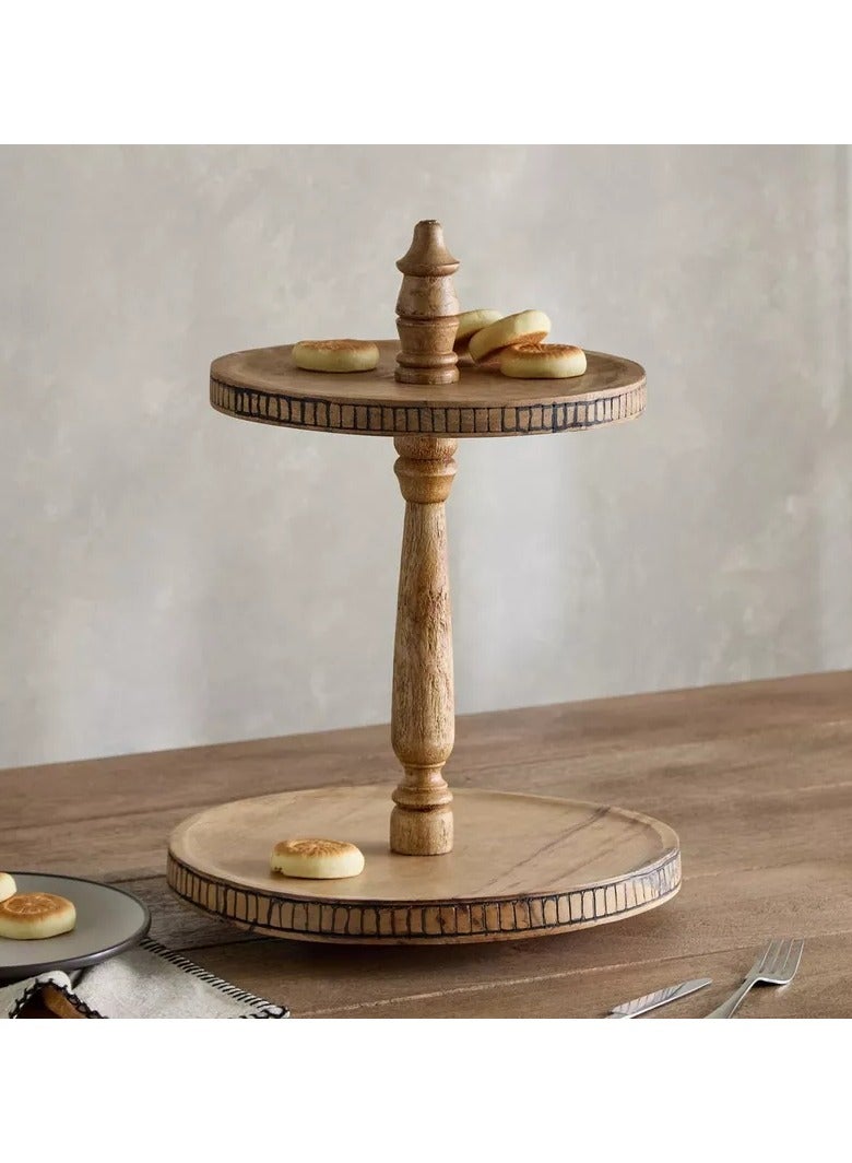Home Box Earthy Vibe 2-Tier Wooden Cake Stand - 30 cm  - Image 1