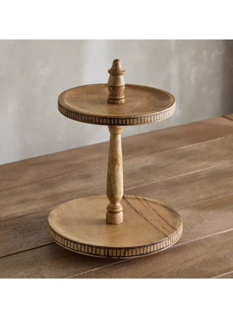 Home Box Earthy Vibe 2-Tier Wooden Cake Stand - 30 cm  - Image 2