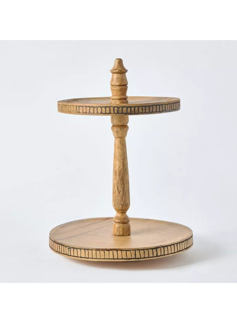 Home Box Earthy Vibe 2-Tier Wooden Cake Stand - 30 cm  - Image 4