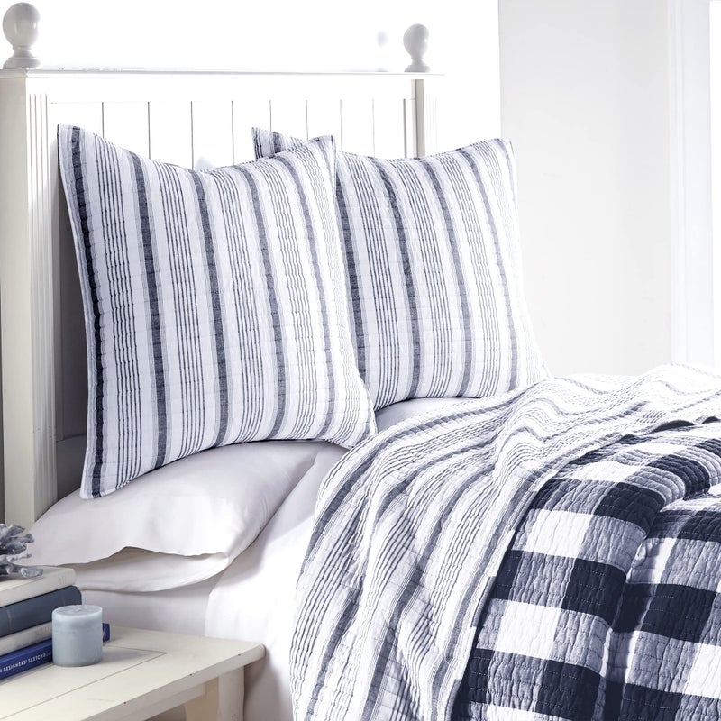 ليفتيكس هوم Levtex Home - Camden - Euro Shams (مجموعة من 2) - شريط خلفي لحاف - شريط Famhouse خفي - البحرية والكريمة - (26x26in.) لا إدراج  - Image 2