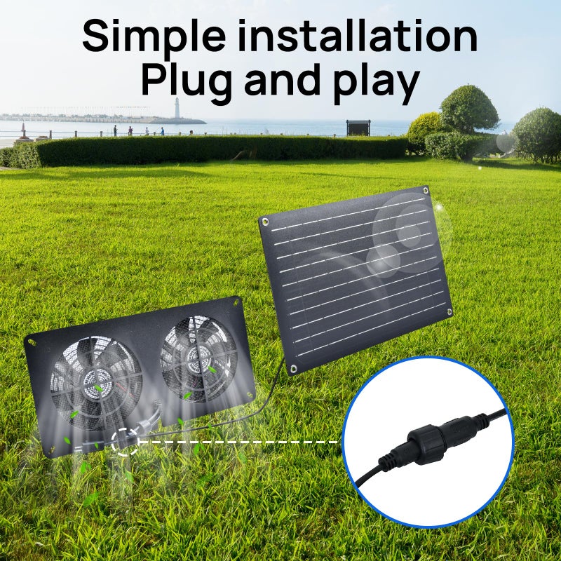 DC HOUSE 20W Solar Fan Powered Exhaust Fan for Chicken Coops, Greenhouses, Sheds, Pet Houses, and Windows - Waterproof and Plug Play Easy Connector Max Applicable Space 880ft3 (25 m3) - Image 5