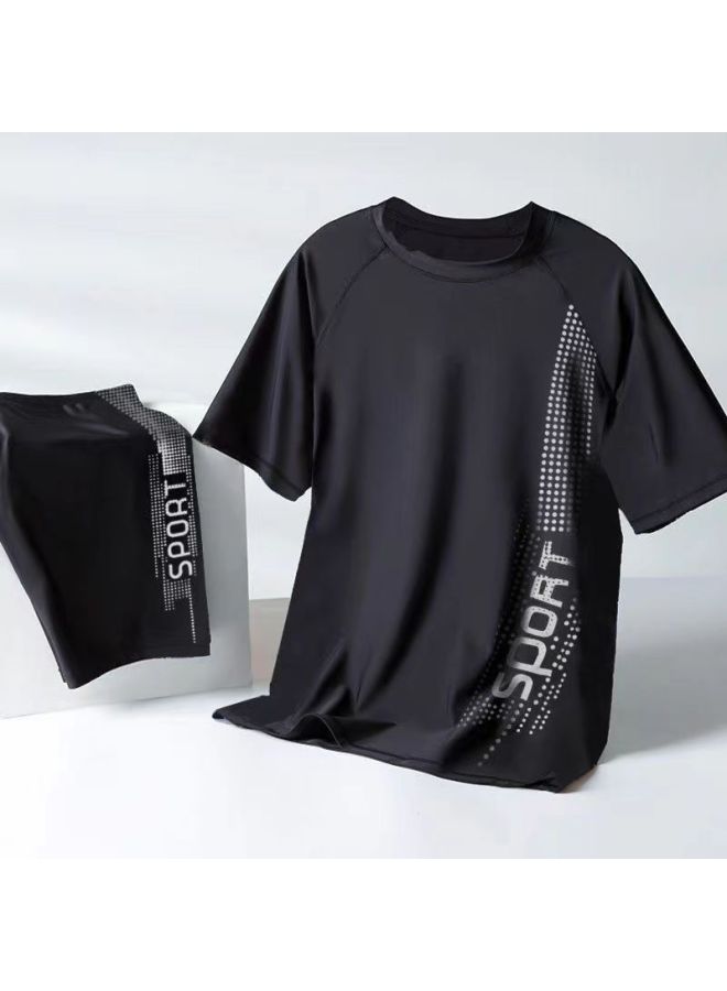 Loquat Adult Swimming Suit Men's Split Two-piece Set Men's Sunscreen Short-sleeved Surfing Snorkeling Suit Warm Hot Spring Men's Swimwear-Color:Run Men's Suit- - Image 1