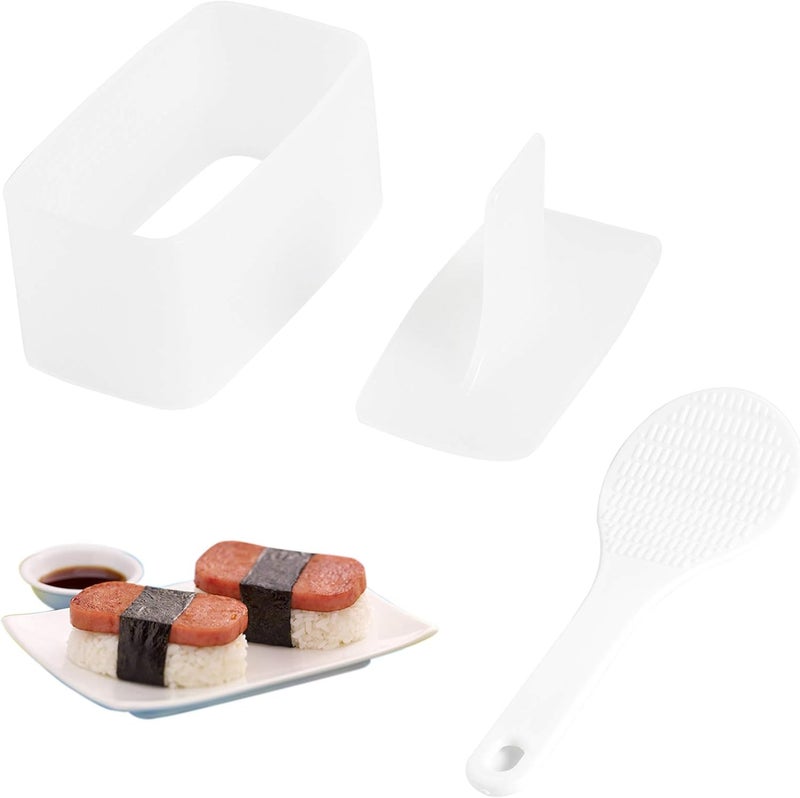 AYCCNH 1 Pack Non Stick Musubi Maker Press with Small Rice Paddle, Sushi Making Kit Onigiri Mold Luncheon Meat Press Hawaiian Musubi Maker Mold (White) - Image 1