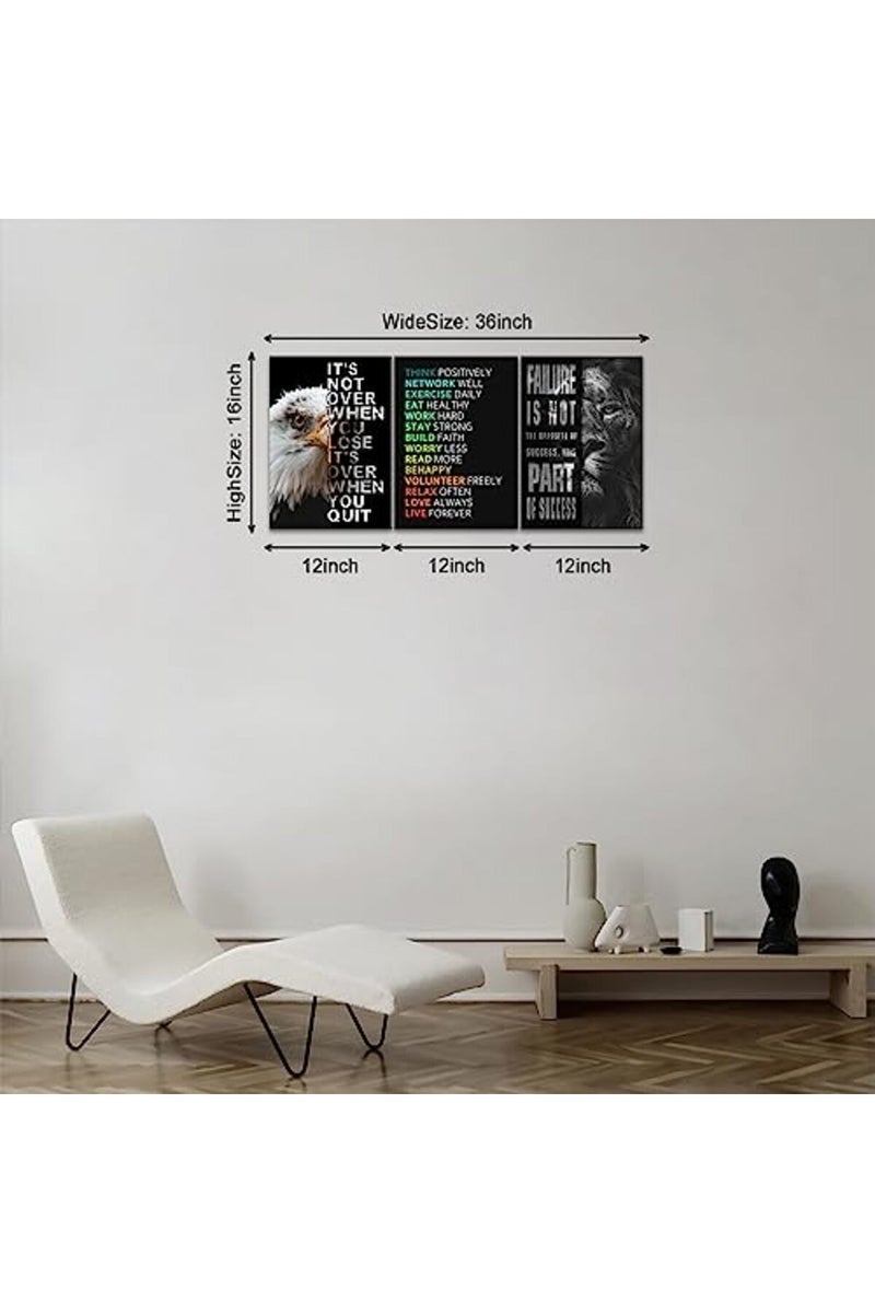 KAWAHONE Motivational Wall Art - Bald Eagle and Lion Inspirational Picture Animal Positive Quotes Wall Poster Framed Motivational Office Decor for Success Ready to Hang - Image 2