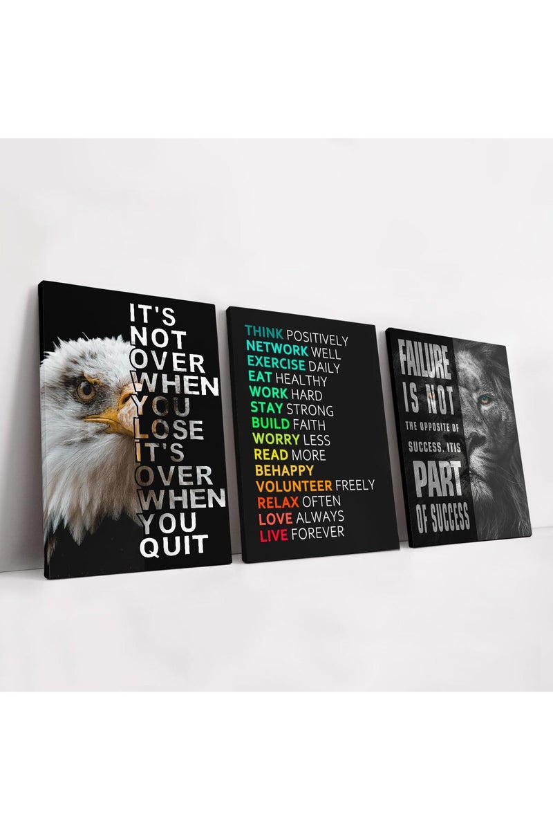 KAWAHONE Motivational Wall Art - Bald Eagle and Lion Inspirational Picture Animal Positive Quotes Wall Poster Framed Motivational Office Decor for Success Ready to Hang - Image 1