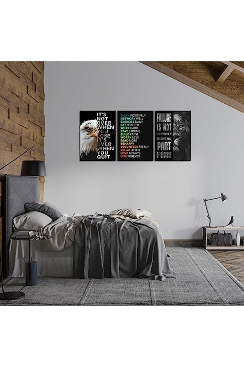 KAWAHONE Motivational Wall Art - Bald Eagle and Lion Inspirational Picture Animal Positive Quotes Wall Poster Framed Motivational Office Decor for Success Ready to Hang - Image 4