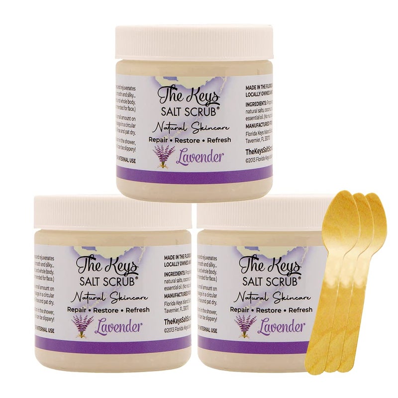 the keys salt scrub The Keys Salt Scrub  Lavender Sea Salt Scrub  Exfoliating Body Scrub with Wooden Spoon  Moisturizing Exfoliator for Face Hands Foot Bath ManicurePedicure  Bikini Area Skin Care 3pcs 34oz