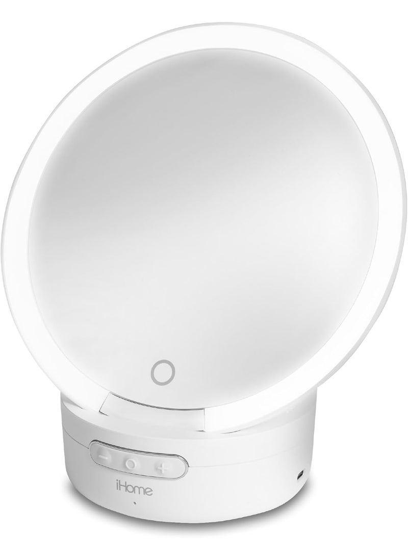 iHome iHome Makeup Mirror with Lights and Bluetooth Speaker, Travel Mirror is Portable and Rechargeable – White (iCVBT9W.EXv24) 