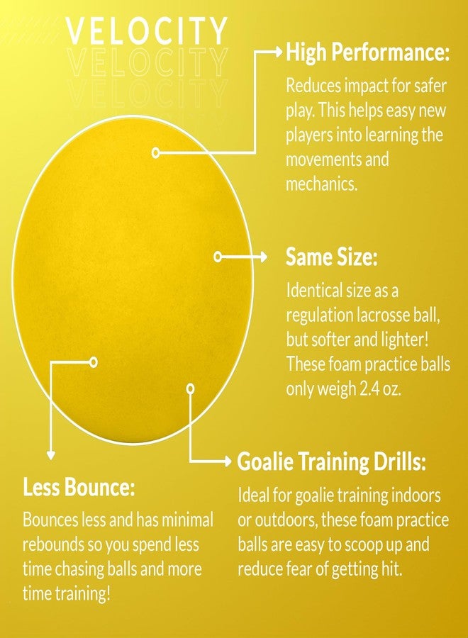Velocity Soft Foam Practice Lacrosse Balls for Youth, Lacrosse Soft Training Balls for College and High School Beginners, Indoor Practice Soft Lacrosse Balls Official Size - Yellow, 6 - Image 2