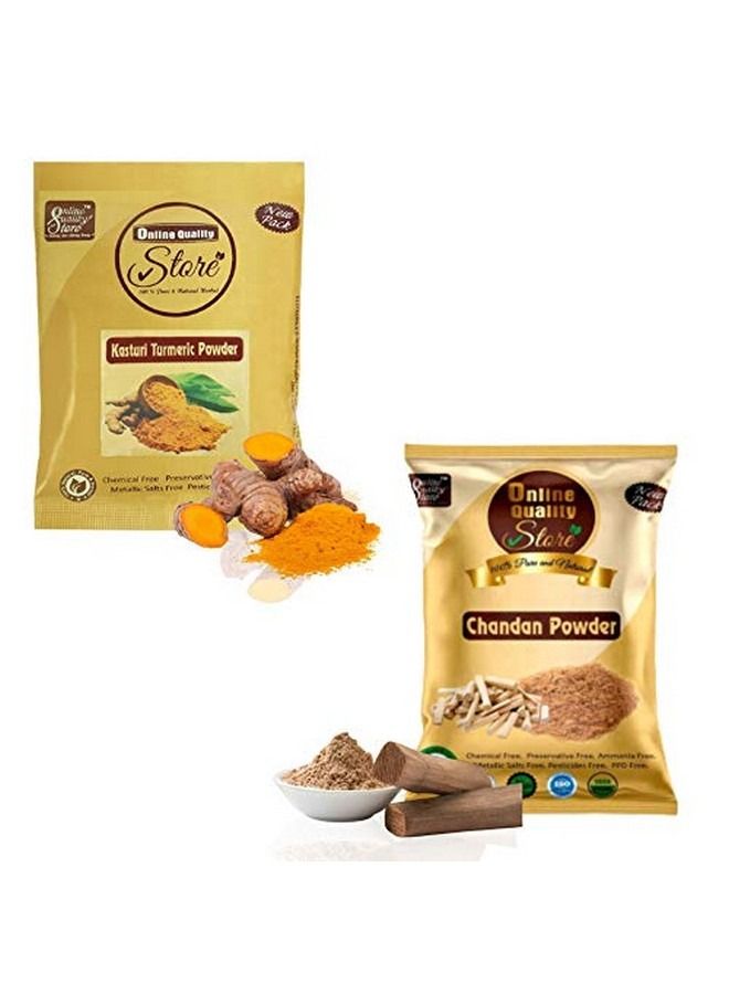 Online Quality Store مسحوق الكركم كاستوري للوجه ومسحوق خشب الصندل العضوي النقي (50 جرامًا لكل عبوة بإجمالي 100 جرام) عبوة من قطعتين - Image 1