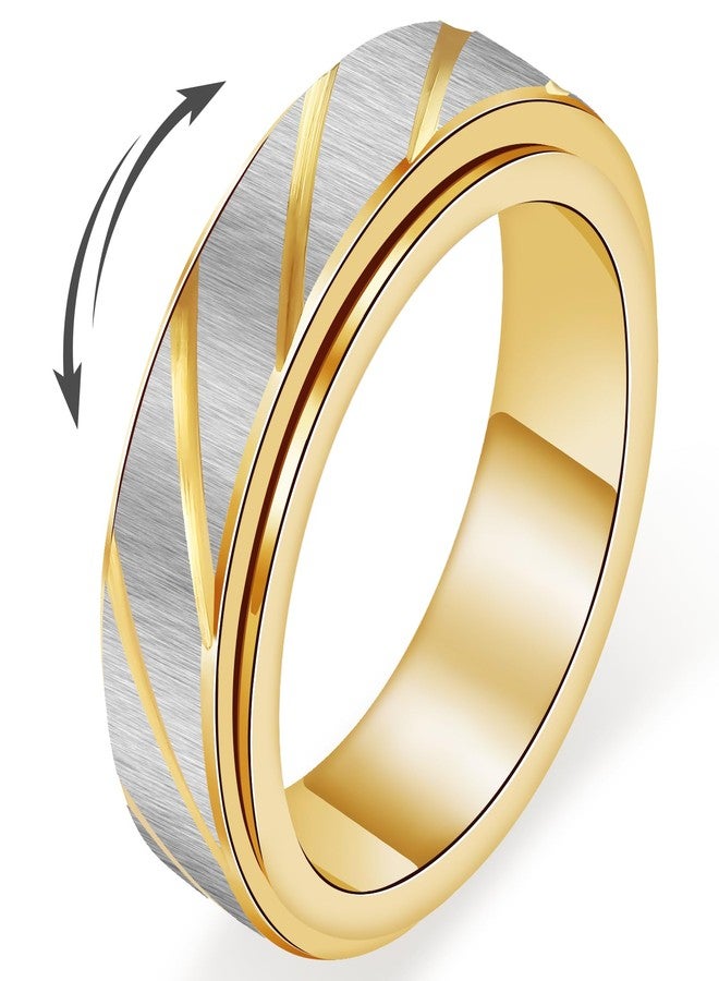 Fidget Spinner Ring for Women - 18K Gold Plated Stainless Steel Anxiety & Stress Relief Jewelry, Twill Couple Promise Thumb Spinner Rings for Adults Jewelry Gift for Women Men (9)