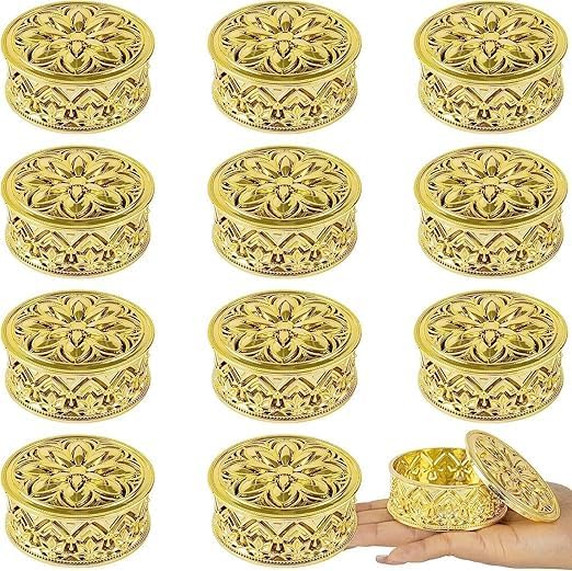 Awadh 12 PCS Acrylic Golden Decorative Box for Mini Storage For gift Mini Storage Diwali Gift box Deepawali Ring Jewellery Candy Dry Fruits Container Case DIY Round Shape Pack Of 12 - Image 1