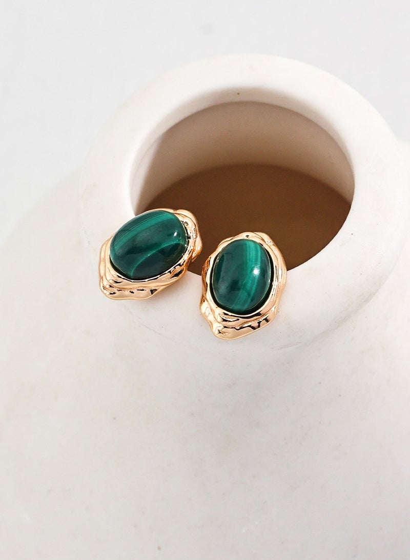 أقراط من المالاكيت الطبيعي | أقراط عتيقة مرصعة بأحجار كريمة خضراء فاخرة | مجوهرات فاخرة مصنوعة يدويًا | قطعة أنيقة مميزة - Image 2