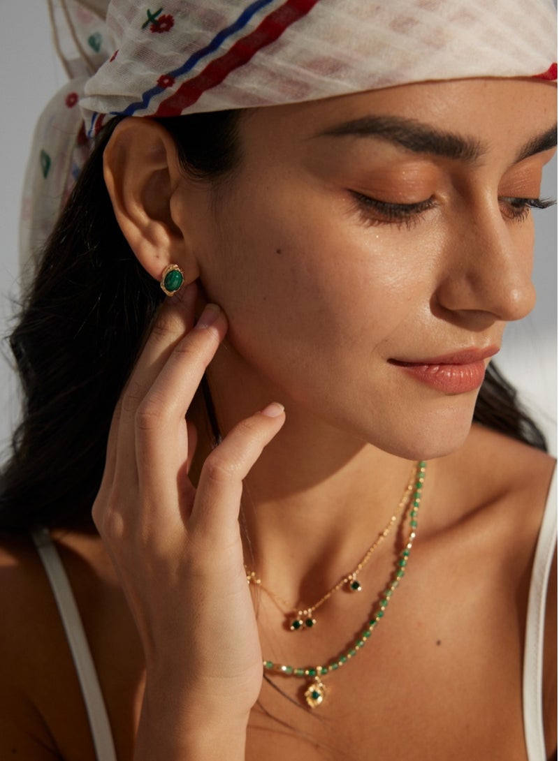 أقراط من المالاكيت الطبيعي | أقراط عتيقة مرصعة بأحجار كريمة خضراء فاخرة | مجوهرات فاخرة مصنوعة يدويًا | قطعة أنيقة مميزة - Image 4