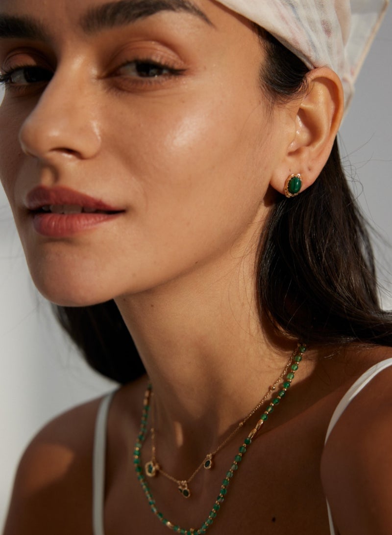 أقراط من المالاكيت الطبيعي | أقراط عتيقة مرصعة بأحجار كريمة خضراء فاخرة | مجوهرات فاخرة مصنوعة يدويًا | قطعة أنيقة مميزة - Image 5